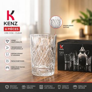 Kenz Set de 6 Verres à Thé en Verre Transparent Motif Relief Élégant, ORE-5134