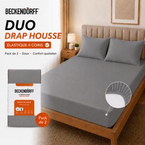 Beckendörff Duo Draps-Housses 90x190 cm – (Pack de 2) – 100% Cotonelle - Hypoallergénique, Facile à Entretenir Et Durable - Gris