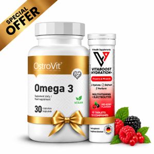 OstroVit Pack Omega 3 - 30 Caps - Source EPA et DHA + Vitamins & Minerals - Redberry 10 Tabs 
