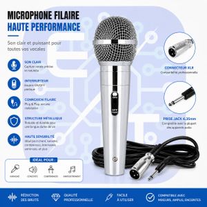Microphone Filaire Dynamique Professionnel avec Câble XLR vers Jack 6.35 mm – Son Clair pour Karaoké, Conférences et Animation