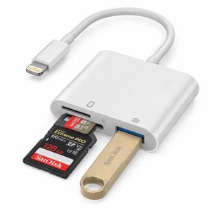 Lecteur de carte SD TF 3 en 1, pour Apple iPhone 14 12 13 11 Pro Max XR XS, convertisseur de caméra USB C pour iPad, Android, ordinateur portable, adaptateur OTG Adaptateur Hub USB Type Lightning 3 en 1