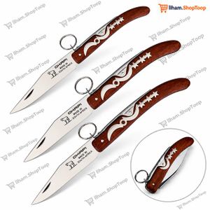 Pack de 3 Couteaux Pliants OKAPI Africa à Manche Effet Bois Rouge avec Anneau Porte-Clés