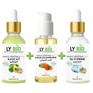 LY BIO PACK HUILE AVOCAT 50ml - PIPETTE + HUILE FIGUE DE BARBARIE 50ML - POMPE + HUILE GLYCERINE 50ml - PIPETTE