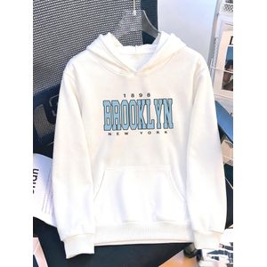 Sweat à capuche pour femme avec poche, imprimé tendance Brooklyn 1898, motif personnalisé, lettres, en polaire