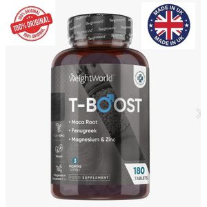 WeightWorld  T Boost - 180 Testosterone Tablets - 4000 mg Maca Extract - with Fenugreek, Magnesium, Zinc, Vitamin A, Selenium, Folic Acid - for Testosterone Boosters, Muscle Building, Exercise, Sports