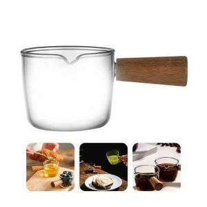 1 pièce Pichet triple à double bec en bois, Saucière, Tasse à café en verre avec manche en bois, plat de service pour le lait, la vinaigre, les sauces, etc. Pichet de dégustation, ustensiles de cuisine de restaurant