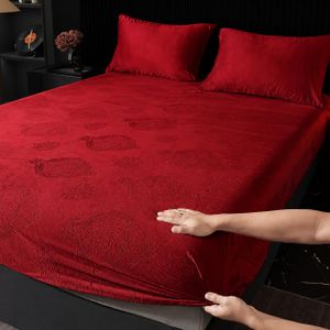 Drap Housse en Velours 200x160x25cm et 2 taie 70x50 cm d'oreiller Confortable