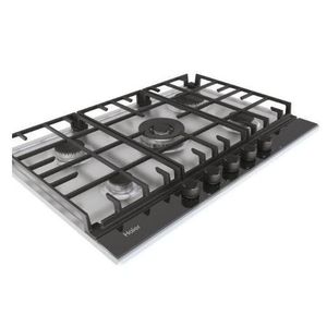 Haier  Table de cuisson plaque à gaz encastrable qualité premium 5 feux inox/verre noir grilles en fonte sécurité 75cm
