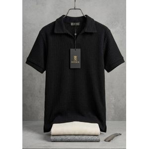 Polo Homme Noir Texturé Col Classique Manches Courtes – T-Shirt Polo Élégant et Confortable Style Casual