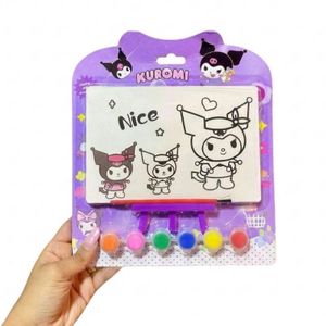 Kit de Peinture Mini Chevalet et Cartes Double Face Motif Kuromi avec Palette Couleurs et Pinceau Activite Creative Coloriage Loisir Creatif Enfant Six Cartes Douze Dessins Impression Contour Graphique Support Chevalet Violet Activite Manuelle