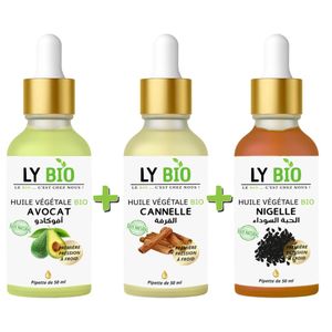 LY BIO PACK HUILE AVOCAT 50ml - PIPETTE + HUILE CANNELLE 50ML - PIPETTE + HUILE NIGELLE 50ML - PIPETTE