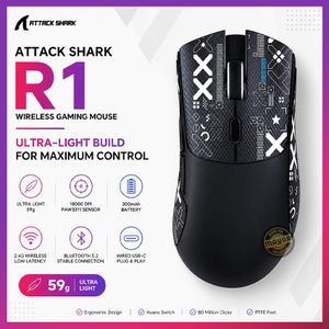 ATTACK SHARK Souris Gaming Sans Fil G3 Tri-Mode (2.4G / Bluetooth / Filaire) – Capteur PixArt PAW3311, 25000 DPI, 1000Hz, Ultra Légère 59g, Batterie 500mAh, Pink Dot Switch HUANO 80M
