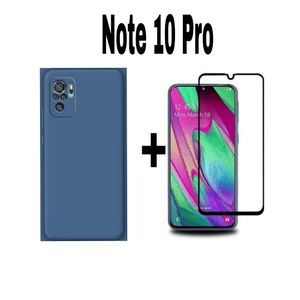 Pack : pochette Silicone liquid xiaomi Redmi note 10 pro Bleu +Incassable Xiaomi redmi Note 10 pro Noir