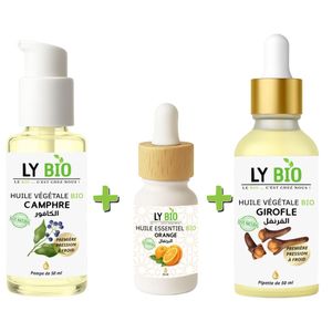 LY BIO PACK HUILE CAMPHREE 50ML - POMPE + HUILE ESSENTIEL ORANGE 10ML + HUILE GIROFLE 50ML - PIPETTE