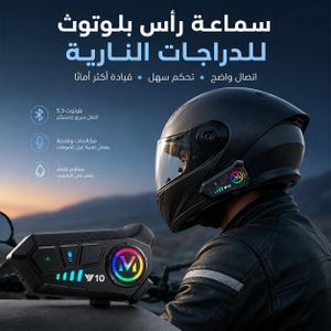 Écouteurs Bluetooth Casque Moto Y10 - Intercom Sans Fil IPX6 Étanche - Kit Oreillette de Communication avec Réduction de Bruit & Lumière RGB