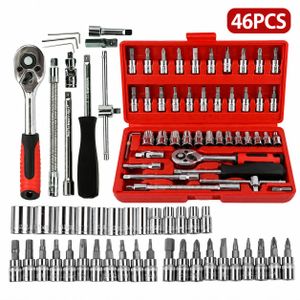 Coffret Boites à Outils Clés à Douille pour Réparation et bricolage 46 Pièces - Jeu de Cliquet 1/4 avec Embouts, Douilles, Rallonges et Mallette de Rangement