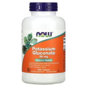 Now Foods Gluconate de potassium, 99 mg, 250 Comprimés