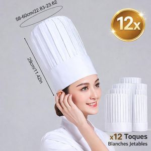 toques de chef jetables non tissées blanches pour cuisine, hygiène culinaire, équipement de restauration 12pcs