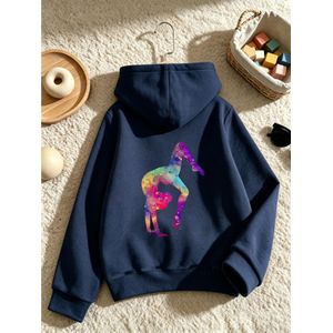 Sweat à capuche décontracté automne/hiver pour garçons et filles, manches longues, avec une impression silhouette de gymnaste colorée au dos, tissu légèrement extensible, convient pour une tenue décontractée quotidienne, le sport, les sorties en ville e