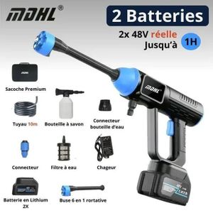 Nettoyeur haute pression sans fil, pistolet nettoyeur haute pression portable, max 30 bars, nettoyeur haute pression mobile, buse réglable à 180°, 6 vitesses pour lavage de voiture,2battery-110V