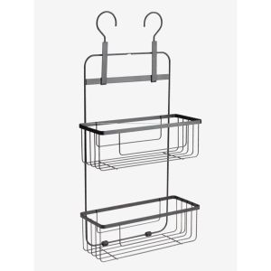 Étagère de Douche Suspendue - Métal - Avec 2 Paniers et Crochets - Noir