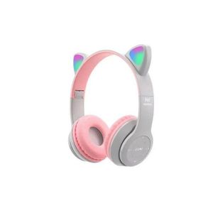 Casque sans fil Bluetooth de jeu oreilles de chat émettant de la lumière LED P47M (Bleu, Gris, Rose))