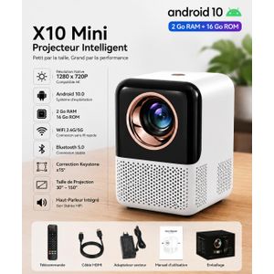 X10 Mini Vidéoprojecteur Smart Android 10 2Go+16Go WiFi Bluetooth 4K HDMI Netflix YouTube