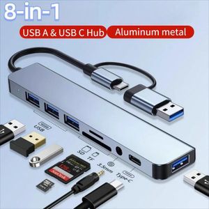 Station d'accueil HUB 8 en 2 de Type C, lecteur de carte Micro SD USB avec adaptateur de prise Audio 3.5mm, convertisseur de disque pour ordinateur portable, tablette, téléphone