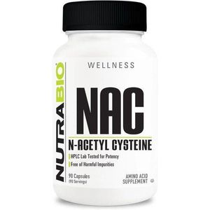 Nutrabio Complément alimentaire N-acétylcystéine (NAC) - 90 capsules de 600 mg chacune - Puissant antioxydant - Soutien immunitaire - Stimule le glutathion