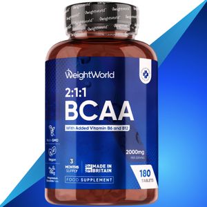 WeightWorld BCAA, avec B6 et B12, 2000 mg - Supplément énergétique et musculaire - 180 Comprimés 
