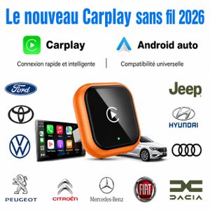 Adaptateur Sans Fil 2-en-1 CarPlay & Android Auto – WiFi 5GHz et Bluetooth pour voiture : Dacia, Renault, Peugeot, Citroën, Volkswagen, Hyundai, Kia, Toyota, Skoda, Seat, Ford, Mercedes-Benz, BMW, Audi ...