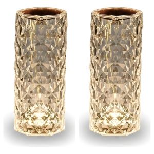 Lot de 2 - Lampe de Table LED à 3 Couleurs - Design Diamant Cristal - Décoration d'Intérieur Ambiance Lumineuse