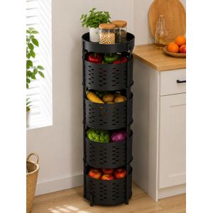 Home Étagère de Rangement Ronde à 5 Niveaux – Organisateur Multifonction pour Cuisine, Salle de Bain et Buanderie – Support de Rangement Noir