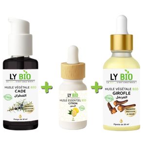 LY BIO PACK HUILE CADE 50ML - POMPE + HUILE ESSENTIEL CITRON 10ML + HUILE GIROFLE 50ML - PIPETTE