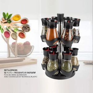 Ensemble de Pots à Épices 12 Pièces et 1 Support Rotatif