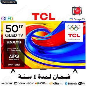 TCL 50 Premium QLED 4K UHD Smart Google TV Dolby Vision HDR10+, Mince & Corps Uni + Support gratuit, 50P7L