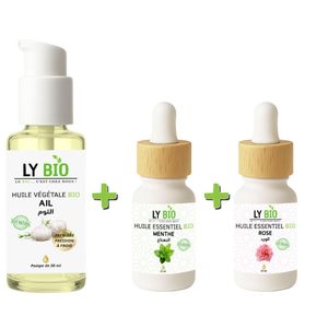 LY BIO PACK HUILE AIL 50ML - POMPE + HUILE ESSENTIEL MENTHE 10ML + HUILE ESSENTIEL ROSE 10ML