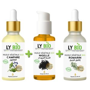 LY BIO PACK HUILE CAMPHREE 50ML - PIPETTE + HUILE NIGELLE 50ML - POMPE + HUILE ROMARIN 50ml - PIPETTE