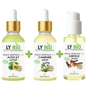 LY BIO PACK HUILE AVOCAT 50ml - PIPETTE + HUILE CAMPHREE 50ML - PIPETTE + HUILE GIROFLE 50ML - POMPE