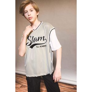 Defacto T-shirt en tulle brodé col V oversize pour garçon