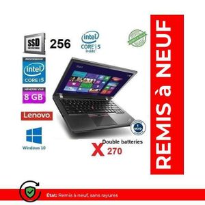 Lenovo ThinkPad X270, Intel Core i5 -6eme RAM 8Go, 256Go SSD-2 Batteries- REMIS A NEUF