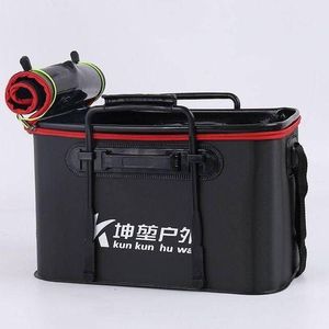 Seau de Pêche Professionnel XL en EVA (40cm) – Sac de Transport Grande Capacité pour Poisson Vivant – Pliable, Étanche & Ultra-Résistant – Idéal pour Mer, Lac et Camping