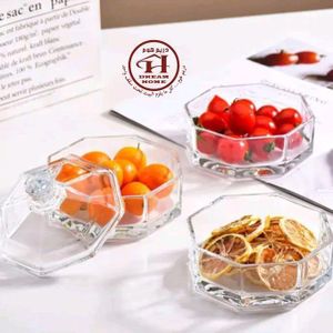 صندوق زخرفي / طبق زبدة زجاجي مقطع بثماني الأضلاع مع غطاء