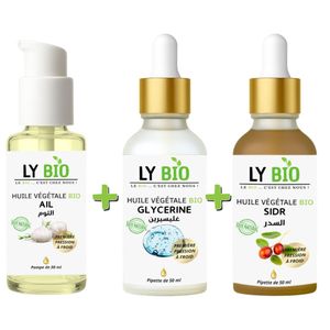 LY BIO PACK HUILE AIL 50ML - POMPE + HUILE GLYCERINE 50ml - PIPETTE + HUILE SIDR 50ML - PIPETTE