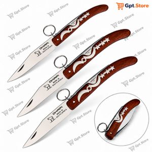 Pack de 3 Couteaux Pliants OKAPI Africa à Manche Effet Bois Rouge avec Anneau Porte-Clés
