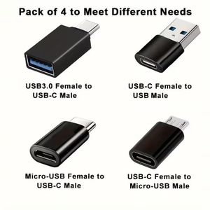 Adaptateur USB vers USB C 4 pièces, USB C vers USB 3.0 OTG, Adaptateur Micro USB vers USB C Compatible avec Macbook Pro, Samsung Galaxy, Smartphones, Ordinateurs Portables, Utilisation en Voiture