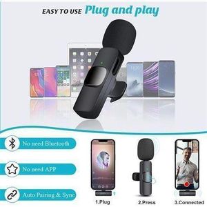 Microphone cravate Type C Micro cravate Sans fil K8 , Plug Play, Transmission sans fil de 20m, à Pince à Revers