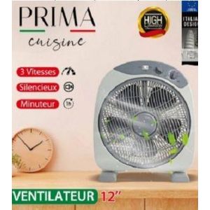 Prima Ventilateur de Table Compact Box 12" (30 cm) PRIMA Cuisine – 3 Vitesses & Minuteur - KYT-1201.