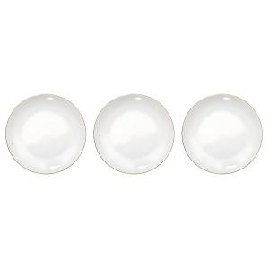 Assiette Plate - Céramique Bordure Dorée - Service de Table Élégant - Blanche - Lot de 3