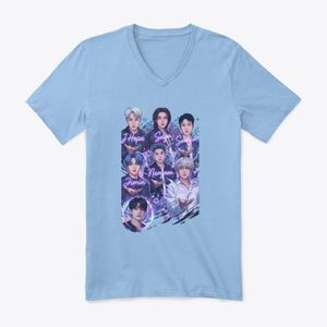 None T-shirt Col V Femme BTS – Seven Stars Concept - Design K-Pop Streetwear Moderne - Sky Blue